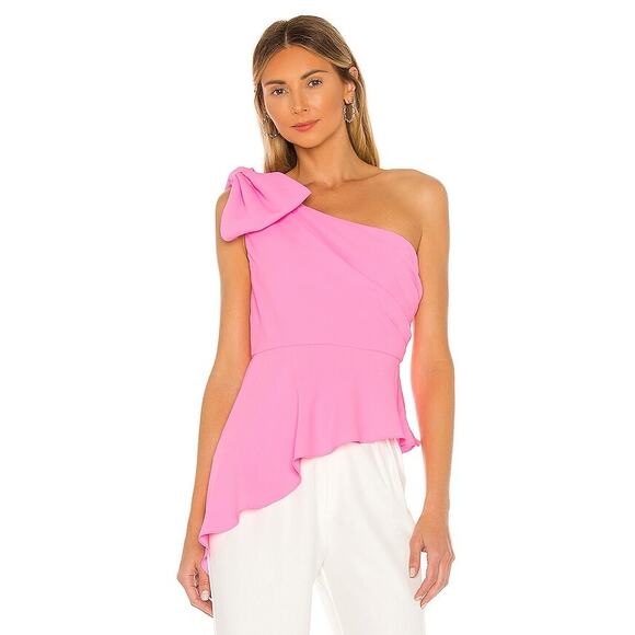 Amanda Uprichard Tops - Amanda Uprichard Bright Pink Spring Blouse Top One Shoulder Preppy Size Medium
